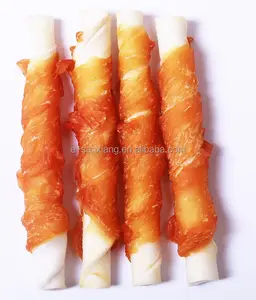 ฟอกขาวสีขาวrawhide sticksด้วยไก่สุนัขกินทันตกรรมchewsสุนัขอาหาร