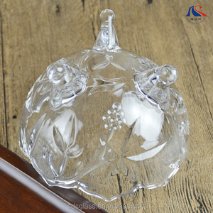 Pot à bonbons en verre à trois pieds en cristal rond, boîte à bijoux en verre, boîte à sucre avec pieds, motifs de raisin, de tulipe et de lys, bol à chocolat avec couvercle - Product Image 5