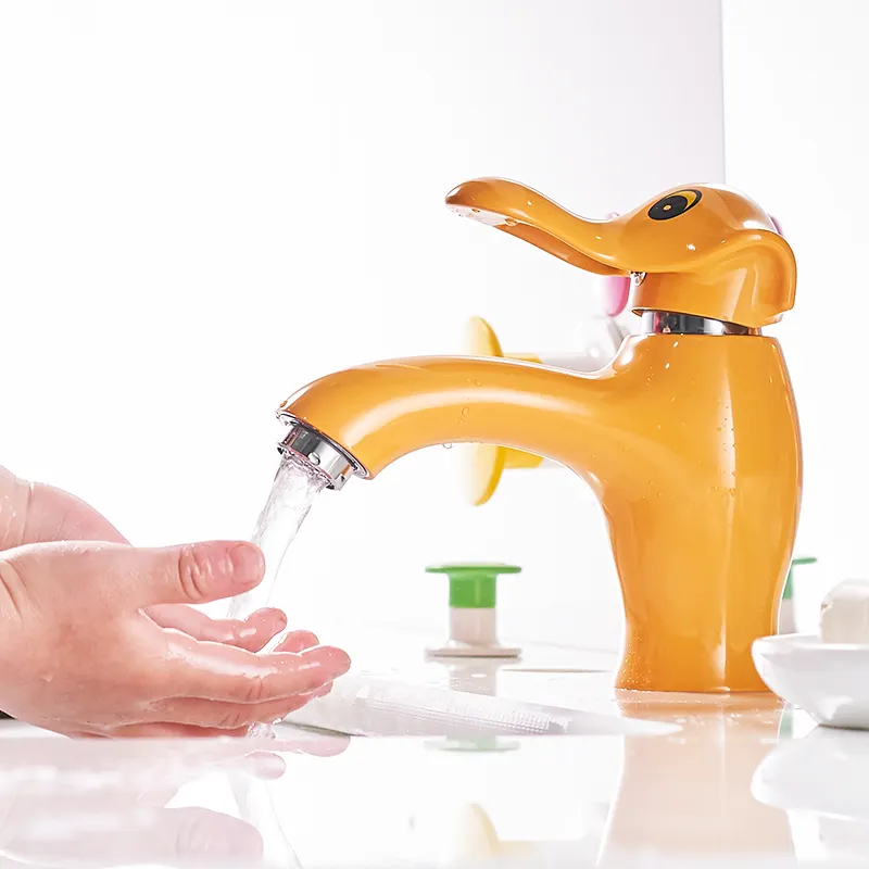 Fapully Orange/Weiß/Rosa Cartoon Elefant Design Kinder Gesundheit Hahn Waschtischarmaturen Mixer Wasserhahn