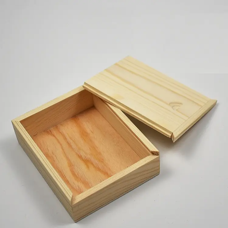 Caja de regalo con tapa deslizante de madera de pino sin terminar, personalizada, venta directa de fábrica
