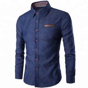 2023 nuovo Design <span class=keywords><strong>a</strong></span> buon mercato OEM 100% cotone <span class=keywords><strong>camicia</strong></span> da <span class=keywords><strong>uomo</strong></span> classica <span class=keywords><strong>camicia</strong></span> <span class=keywords><strong>slim</strong></span> in denim - Product Image 3