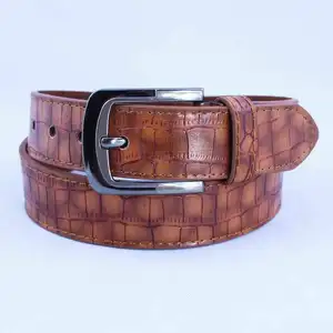 Men's classic PU belt made of croco PU and leather lining