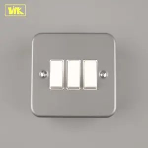 WK Montar Placa De Obturação 10AX 3 2 Gang Maneira De Metais Folheados Ou Chapeados Wall Light Switch Plate Soquete