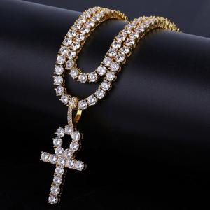 DIY <strong>Gold</strong> Plated Zircon <strong>Ankh</strong> Key Cross Pendant Tennis Chain <strong>Necklace</strong> - Product Image 5