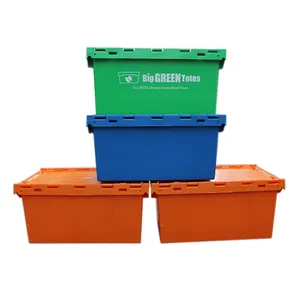 QS 80L Plastic Crate With Lid PP Logistics Box Solid Moving Crates Custom Color And Logo Plastic Moving Crates Tote Bin For Sale
