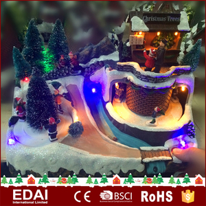 2017 colorido pintado escena de nieve polyresin decoración <span class=keywords><strong>casas</strong></span> de pueblo de Navidad con música - Product Image 2