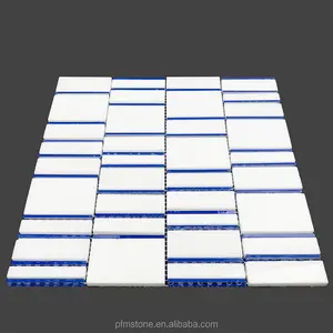 Strip kaca mosaik biru dengan putih marmer mosaik