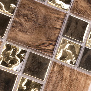 Foshan all'ingrosso quadrato grano <span class=keywords><strong>di</strong></span> legno galvanico laminato oro marrone mosaici <span class=keywords><strong>di</strong></span> <span class=keywords><strong>vetro</strong></span> - Product Image 4