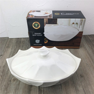 Bianco ciotola di minestra di ceramica zuppiera con in rilievo la decorazione di alta qualità a buon mercato prezzo - Product Image 3