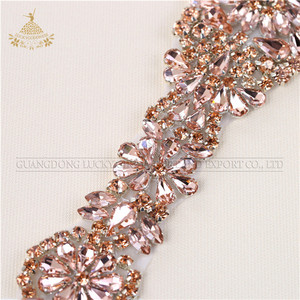 אפרסק צבעוני ריינסטון קריסטל Applique לחתונה שמלת sashes - Product Image 4