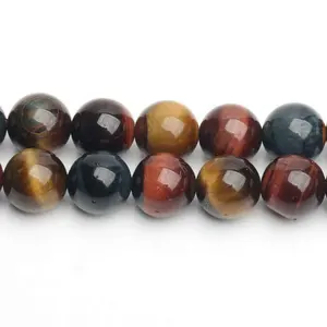 Handgemaakte Sieraden Maken Smooth Kralen Blauw/Rood/Geel Drie Kleur Tiger Eye Edelsteen Losse Kralen