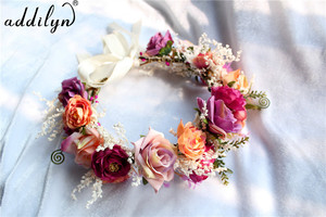 <span class=keywords><strong>Couronne</strong></span> de <span class=keywords><strong>fleurs</strong></span> bohème colorée avec ruban pour mariage et accessoire photo - Product Image 6