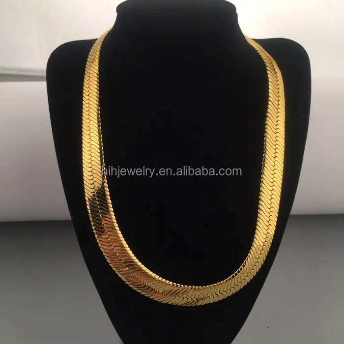 Wholesale Fashion Hip Hop Jewelry Men 18K Gold Plated Herringbone Choker Snake Chain necklace