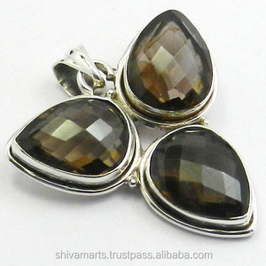 Hermoso colgante de joyería fina de plata vintage con piedras preciosas de cuarzo ahumado Collar chapado en rodio personalizado joyería de plata de lujo - Product Image 2