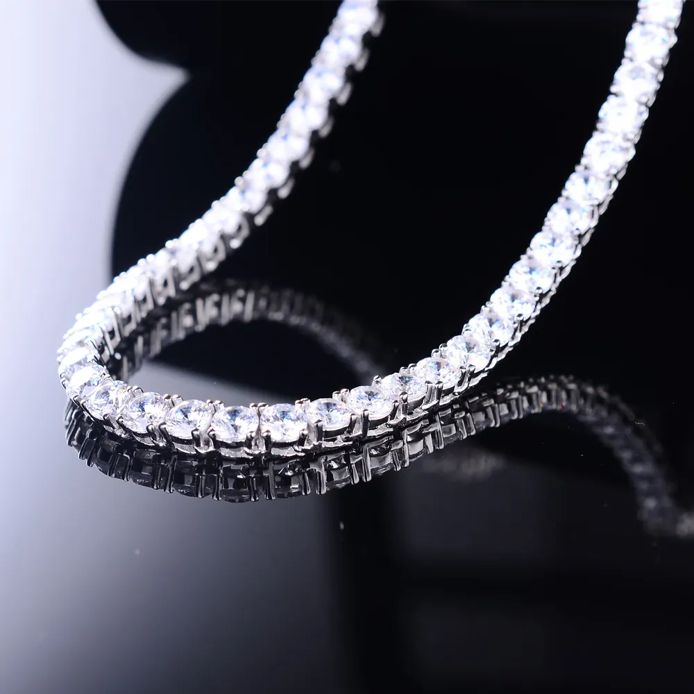 2022 ювелирные изделия из жемчуга для женщин в стиле хип-хоп 925 стерлингового серебра льдом кубический алмаз ряд Круглый ожерелье в виде цепочки для тенниса