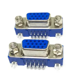 DB15 DR15 3 Porta Paralela Linhas Azul 15 15 Pinos D Sub Feminino PCB Forma 90 Graus Conector Tomada DB15 plug Adaptador VGA