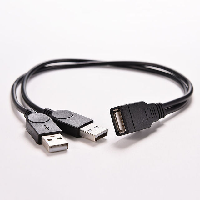 USB 2.0 Female to 2 Dual USB Male Power Adapter Y Splitter Cable Cord Connector