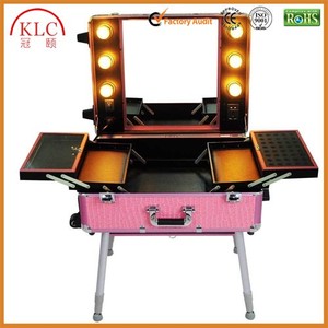 Propósito especial Bolsas equipamiento de peluquería Rosa Rodante caja del tren de maquillaje con luz espejo completo - Product Image 3