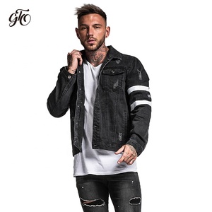 Chaqueta vaquera <span class=keywords><strong>de</strong></span> <span class=keywords><strong>hombre</strong></span> teñida Lisa <span class=keywords><strong>negra</strong></span> con diseño <span class=keywords><strong>de</strong></span> manga a la moda - Product Image 1