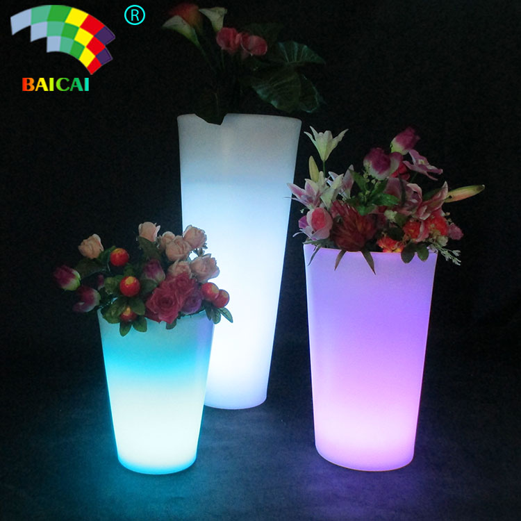 Белый круглый светодиодный пластиковый цветочный горшок, оптовая продажа светодиодных пластиковых горшков для растений