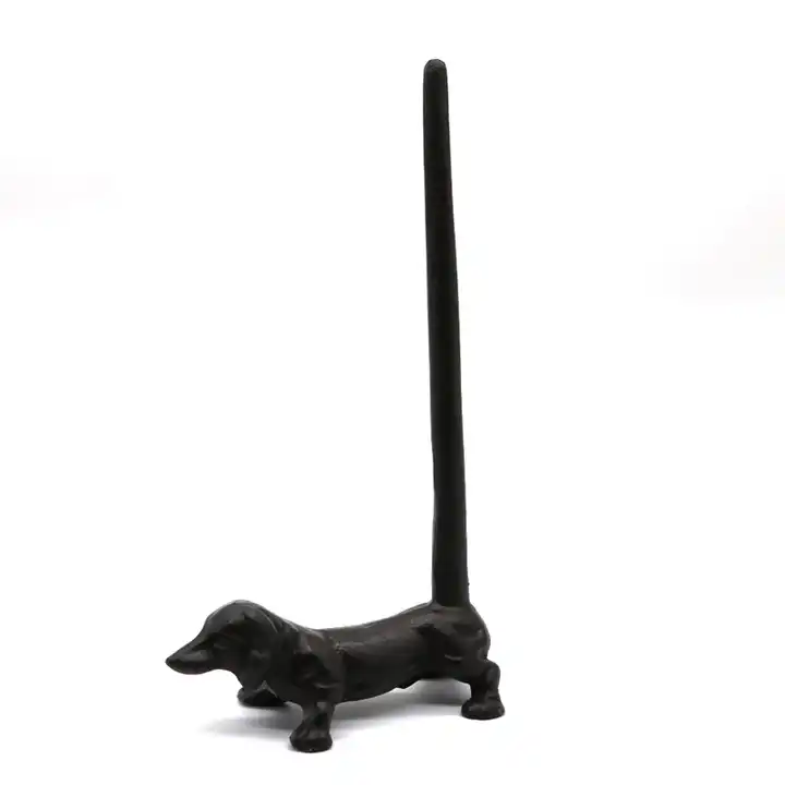 Rustic Cast Iron Dachshund Hot Dog Design Small Pet Feeder with 2