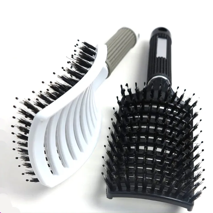 Anti-static Heat Curved Vent Comb Barber Salon Hair Styling Tool Boar Bristle Hair Brush For Detangling All Hair Types