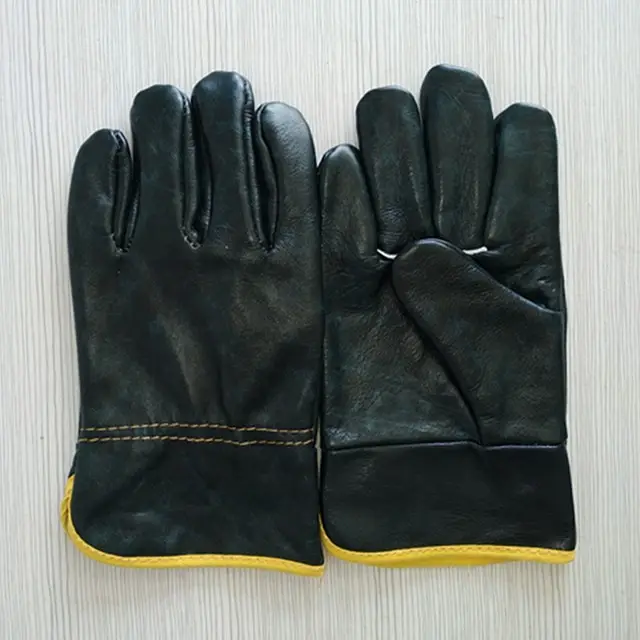 Black 10" inch buffalo dring gloves cowhide leather winter driving working gloves