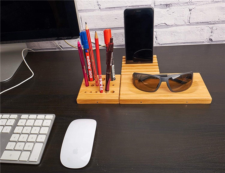 Бамбуковый Настольный органайзер для дома и офиса, деревянные держатели для телефона и ручек и т. д.