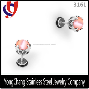 Última moda de <span class=keywords><strong>la</strong></span> joyería de acero quirúrgico flat base de piedra del ópalo pendientes - Product Image 3