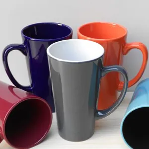 V shaped plain colored porcelain coffee mug for promotion