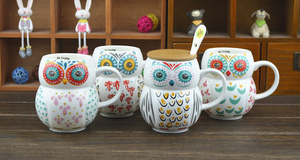 <strong>Owl</strong> Shape Ceramic Coffee <strong>Mug</strong> with Wooden Lid and Spoon - Product Image 6