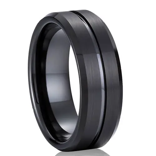 2019 Trending Product Brushed Center Groove Black Tungsten Carbide Wedding Ring Band For Men & Women