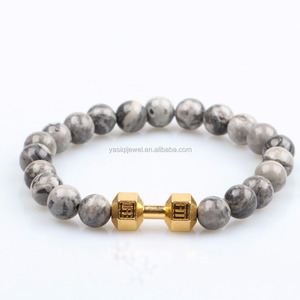 Hommes bracelets 8mm gris jesper naturel pierre perles bracelets fitness bijoux dumbell pierres précieuses bracelet - Product Image 1