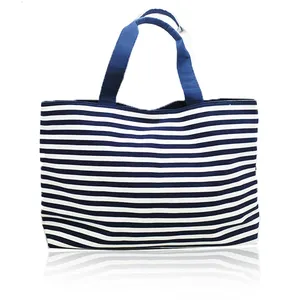 Wholesale 12oz Canvas Cotton Tote Bag Blue Striped Female Handbag