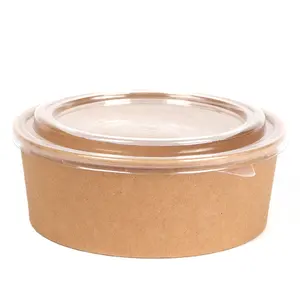 Ready Bulk Disposable Round Bowl Kraft Paper Take Out Salad Bowl With Pp Pet Paper Lid