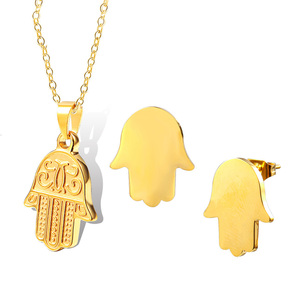 Moda joyeria de <span class=keywords><strong>acero</strong></span> inoxidable oro in acciaio inox a forma di mano di hamsa insieme dei monili - Product Image 1