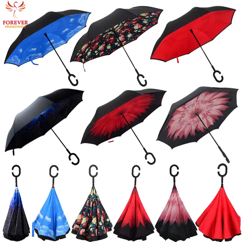 2017 heiße neue Produkte Ganzkörper-Umkehr schirm zum Verkauf mit C-Griff Reverse Umbrella Inverted Umbrella