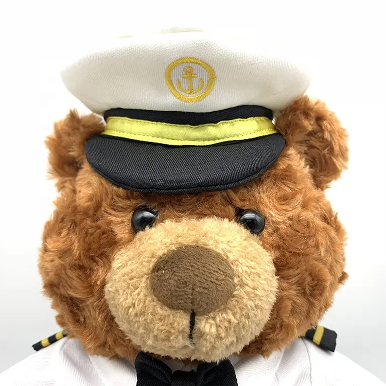 Stuffed Animals Captain Pilot Teddy Bear Plush Toys With White Uniform