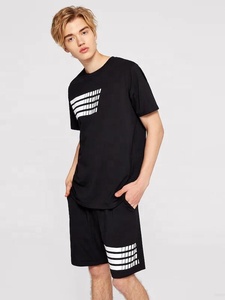 Completo Sportivo Nero KY a Due Pezzi, Maglietta a Maniche Corte Estiva per Basket e Calcio, T-Shirt con Patch, Set Corto a Righe Antivento per Uomo - Product Image 5