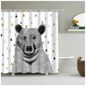 Color Printed Polyester Waterproof Shower Curtain, Cute Animal Big Bear Color Shower Curtain/