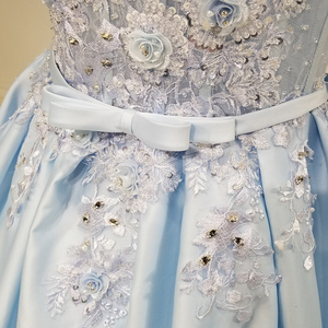 LS64111 fuera del hombro apliques elegantes vestidos con cinturón de encaje hasta satén azul claro prom vestidos de noche 2017 - Product Image 5