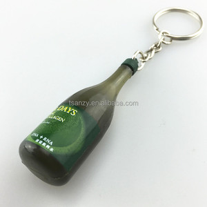 Custom Logo 3D Mini Beer Bottle Shape Durable Letterpress Printed Keyholder Ring Fashionable Promotional Carabiner & Keychain