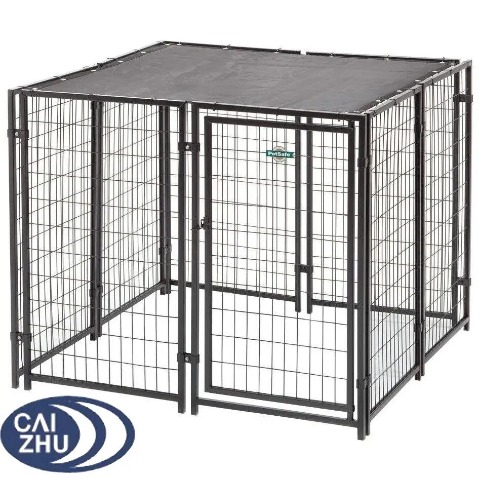 Heavy Duty Steel Metal Dog Kennel Boxed Cage Outdoor Animal Pet Crate Shade Top