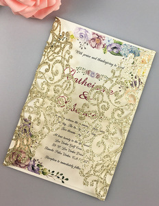 Ouro/Prata/Rosa de OURO/ROSE VERMELHO/Champagne/Rosa/BLUE Glitter Oco Flor de corte a laser cartões de convite de casamento + Envelope inserir
