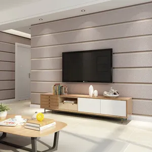 Kertas Dinding PVC 3D Garis Lebar Coklat Muda untuk Dekorasi Rumah