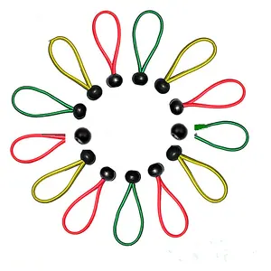 Colored elastic string cord loop with plastic ball