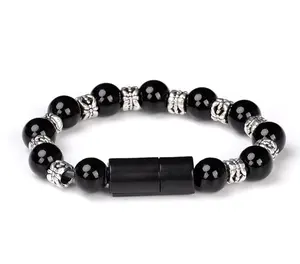 Fashion Wearable Wristband Jewelry Buddha Bead Bracelet 8-pin USB Charging Data Cable