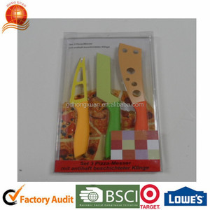3 pcs samll coloré Non - bâton de <span class=keywords><strong>couteau</strong></span> en acier avec poignée de PP dans une boîte de PVC pour pizza et fromage - Product Image 1