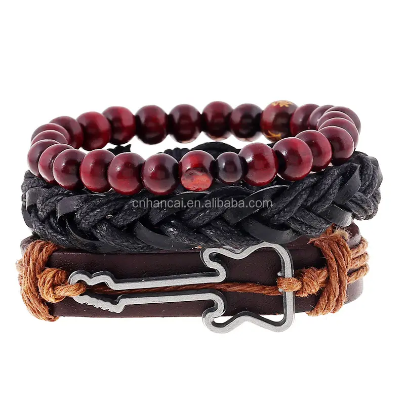 New Hand Wrap Leather Bracelets Men Charm Guitar Wrist Band Jewelry Boys Accessories