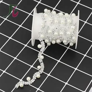 Wholesale Mixed Pearl Rhinestone Crystal Cup Shiny Trim Single Row Rhinestone Chain for Garment Decoration